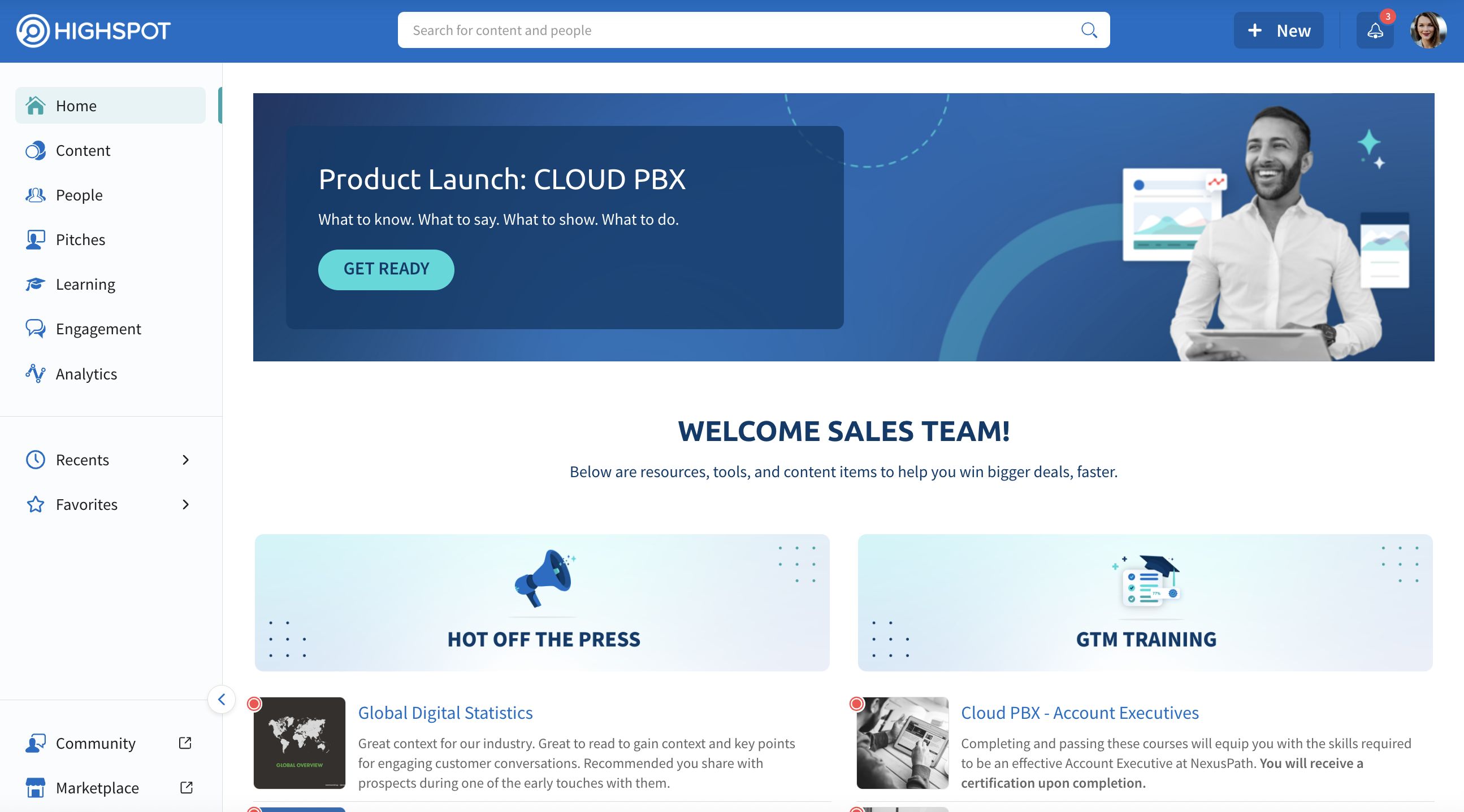 Highspot dashboard