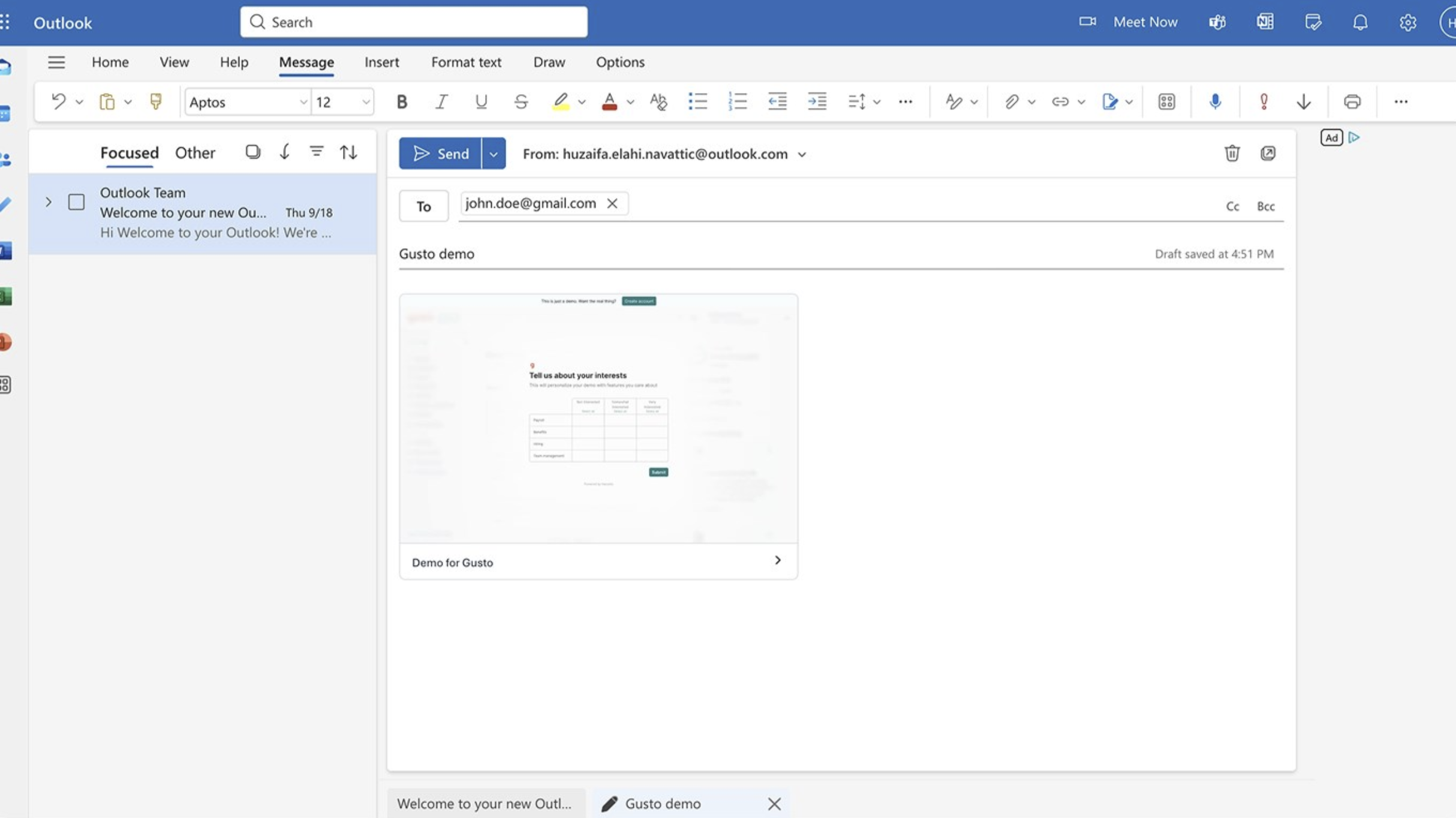Outlook dashboard